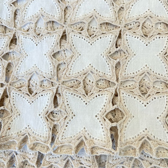 Exquisite Vintage Handmade Crochet Star Shaped Linen Bedspread Throw Table Cover - Picture 2 of 16